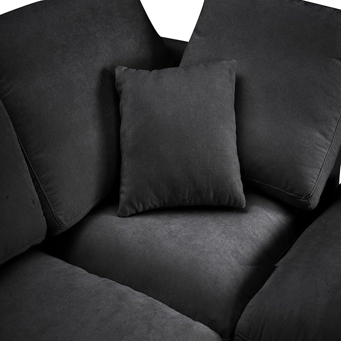 117 Modular Sectional SofaU Shaped Chenille Sofa Set with Movable OttomanModern 7-Seat Cloud Sectional Couches for Living Room Home Office (Black 117 U-7 Seater)