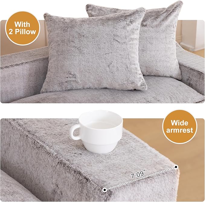 Loveseat Oversized Folding Sofa Bed Convertible Sleeper Chair Bed with Pillows &amp Wide Armrest Comfortable Floor Couch for Living Room &amp Bedroom(Fur Coffee) | Foldable