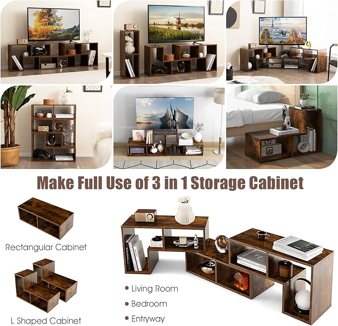 GOFLAME 3 Pieces TV Console Stand Modern Entertainment Center for 50 55 60 65 Inch Flat Screen TV Free Combination Bookcase for Storage &amp Display Suitable for Living Room Bedroom (Brown)