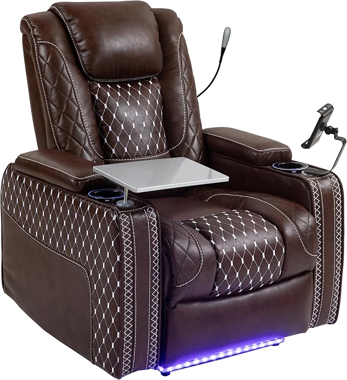 Power Zero Gravity Recliner Chair for Adults Breathable Leather Electric Recliners Adjustable Home Theater Seating with Smart Cup Holders USB Ports Hidden Arm Storage Tray Table