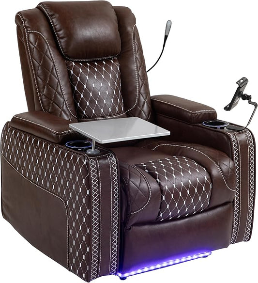 Power Zero Gravity Recliner Chair for Adults Breathable Leather Electric Recliners Adjustable Home Theater Seating with Smart Cup Holders USB Ports Hidden Arm Storage Tray Table
