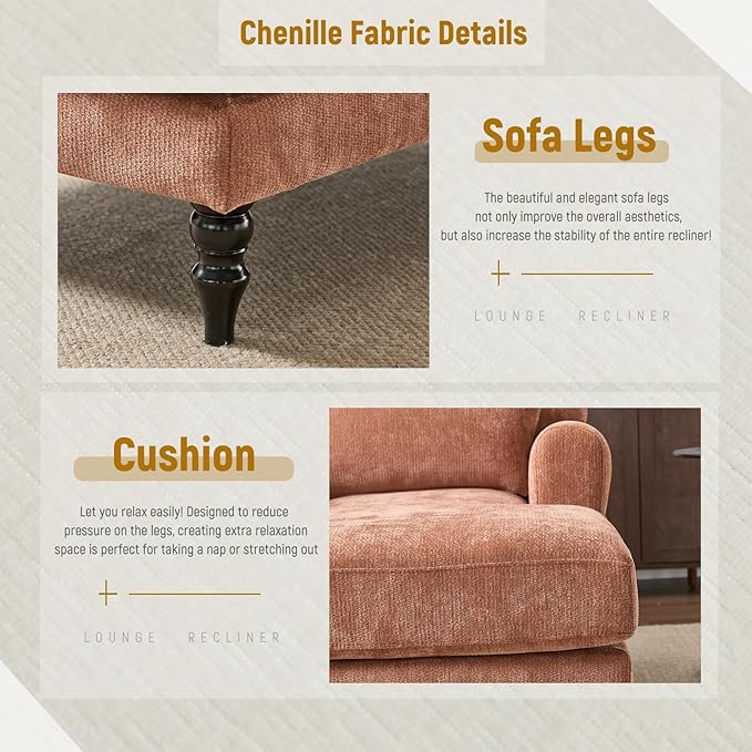 Accent Chair 51'' Modern Armchair for Living Room Upholstered High Back Lazy Sleeper Armchair Recliner for Woman Chaise Lounge Chair Indoor Single Reading Sofa Chair with Wood Legs (Orange)
