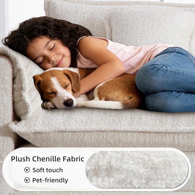 GNIXUU 112 L Shaped Sectional Sofa Cloud Couch for Living Room Oversized Modular Sectional Sofa with Movable Ottoman 4 Seat Chenille Deep Seat Sofa Set with Double Cushion &amp Pillows Beige