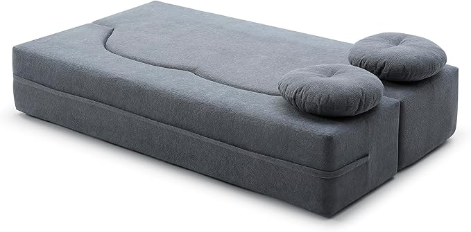 KEIKI 2-in-1 Folding Sofa Bed with Pillow Queen Sleeper Sofa Floor &amp Futon Loveseat Couch Foam Folding Mattress for Living Room Guest Use Office Apartment No Assembly Required Grey