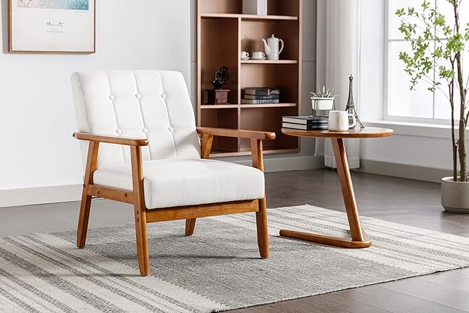 Leisure Chair with Solid Wood Armrest and Feet Mid Century Modern Accent Chair for Living Room Bedroom Studio Chair WX145
