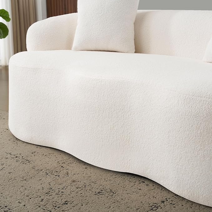 66.93 Curved Loveseat 2 Seater Foam Sofa Plush Teddy Round Couch Cloud Sofa Deep Seat Love Seat with 2 Pillows Modern Boneless Compression No Assembly Comfy Small Couches for Small Spaces (White)