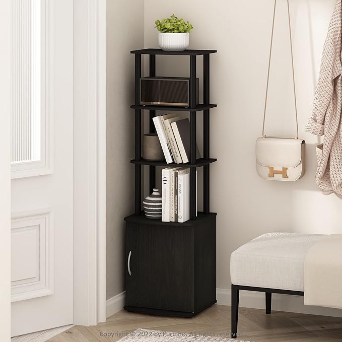 Furinno Turn-N-Tube Tall TV Entertainment Side Table Display Rack with Storage Cabinet 3-Tier Blackwood/Black