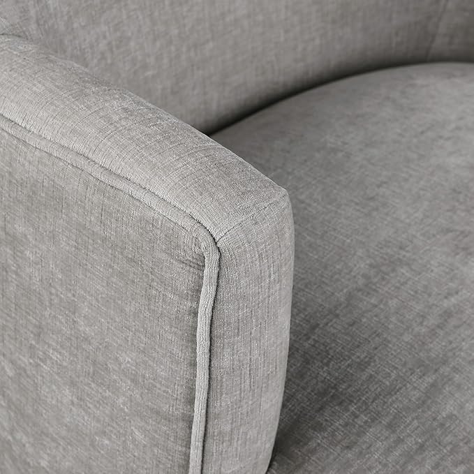 Meridian Furniture 449Grey Clarita Collection Modern | Contemporary Swivel Accent Chair with Soft Light Grey Chenille Fabric Natural Wood Finish Base 26.5 W x 30.5 D x 31 H Grey