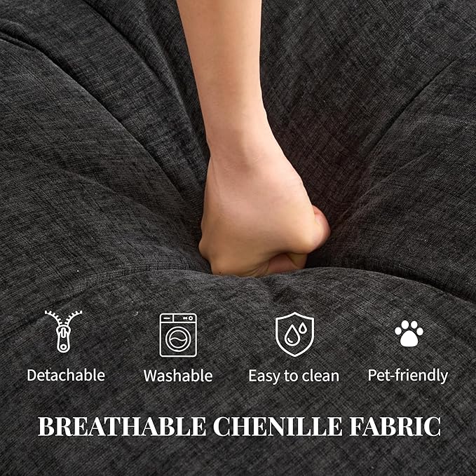 KYJ 50 Loveseat Sofa Couch with Ottoman 2 Seater Couch Small Compact Chenille Cloud Sofa 27 Deep Seat with Detachable Pillow Cover for Bedroom Living Room Dorm Apartment Small Spaces 2-Black-L