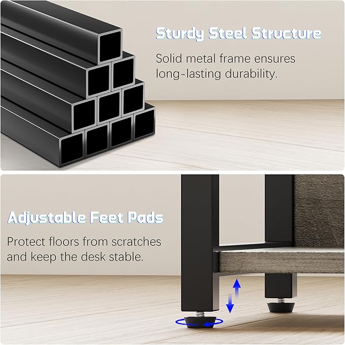 L Shaped Gaming Desk with Power Outlets &amp RGB Lights 46'' L- Shaped Desk Computer Corner Desk with Monitor Stand &amp Storage Shelf &amp Hook Home Office Desk Writing Desk Grey