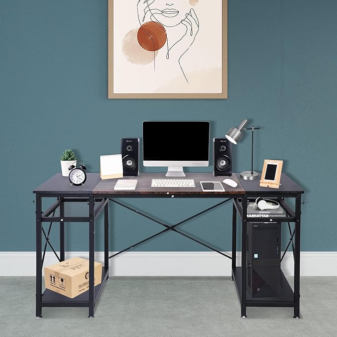 Computer Home Office Desk 48 inch Desk with 4 Storage Shelves &amp Hooks Study Simple Computer Desk with Splice Board Student Study Desk Laptop Table for Home Office Bedroom Gaming Room