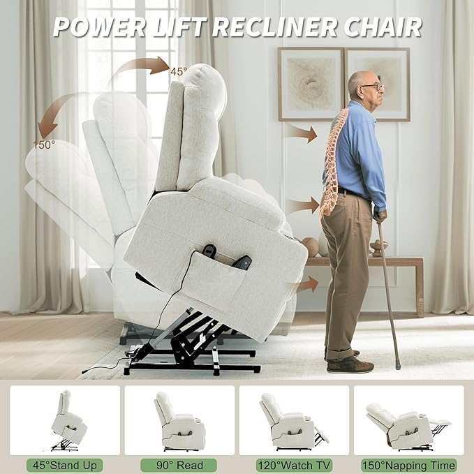 Power Recliner Chair with Massage and Heating Power Lift Recliner Chair for Elderly and Adults Electric Recliner with Remote Control and Cup Holders for Living Room