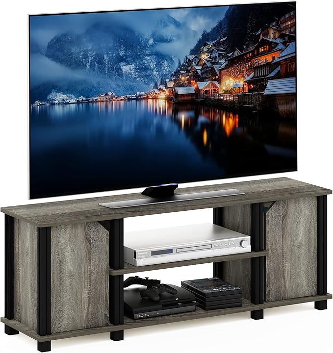 Furinno Brahms TV Stand Entertainment Center with Shelves and Storage for TV Size up to 45 Inch French Oak/Black