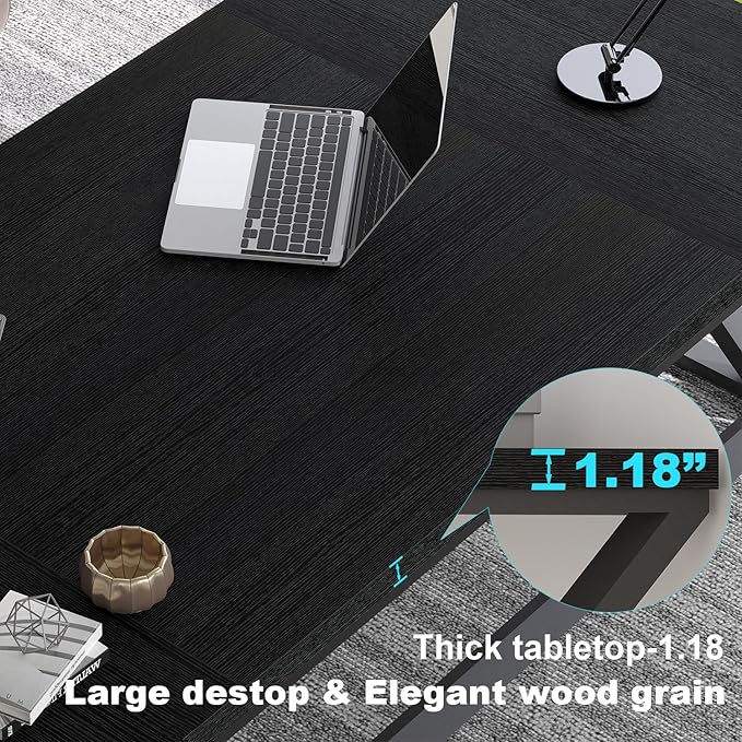 LVB 78.7 Black Computer Desk Large Industrial Pc Study Home Office Desk Long Modern Wood Gaming Work Writing Desk for 2 Person Farmhouse Double Workstation Executive Desk with Storage in Bedroom