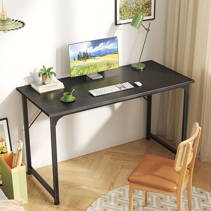 Huuger Modern Simple Office Desk 40 Inch Gaming Desk with Storage Black Metal Frame Large Legroom