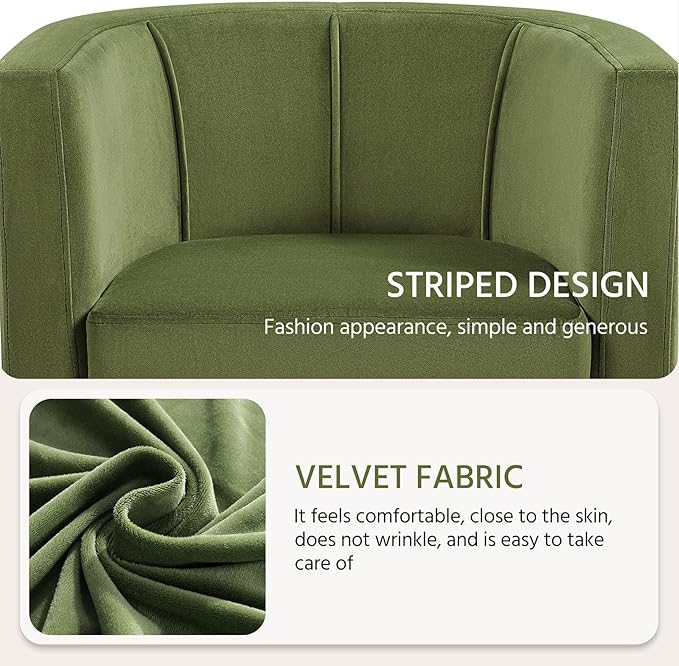 Yaheetech Velvet Accent Chair Modern and Comfortable Armchairs Upholstered Barrel Sofa Chair for Living Room Bedroom Waiting Room Olive Green 2pcs