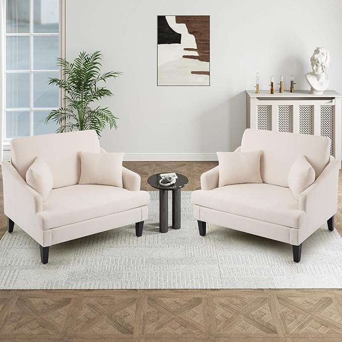 Bezseller Oversized Accent Chairs Set of 2 41'' Wide Accent Chairs with 2 Pillows for Living Room &amp Bedroom Modern Reading Chair Upholstered Single Sofa Chair Comfy Living Room Chair Beige