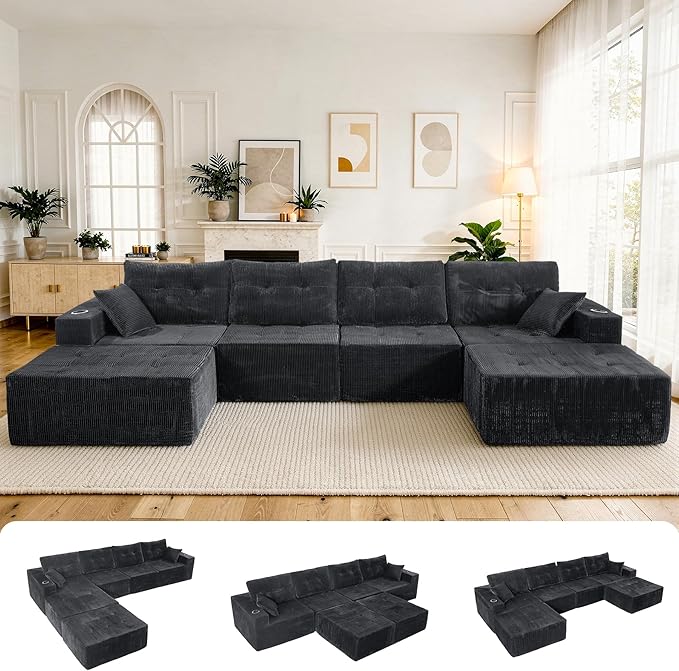 143 Modular Sectional Sofa for Living Room Convertible U-Shape Couch with Ottoman 6 Seater Modular Sectional SofaGary Corduroy