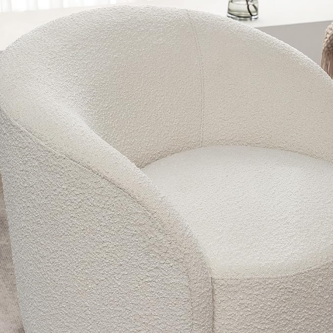 KINWELL 34 W Mid Century Modern Swivel Barrel Chair Round Upholstered Boucle Swivel Accent Chairs No Assembly Sofa Chair for Living Room Bedroom Reading Apartment Lounge Nursery(Cream)