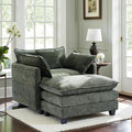 Oversized Accent Chair with OttomanChenille Sofa with Deep Seat and Upholstered Armrests Comfy Oversized ChairReading Chairs for BedroomLiving Room (Green)