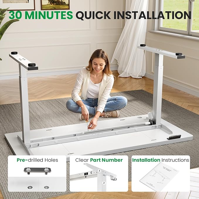SIAGO Electric Standing Desk Adjustable - 60x28 Inch Sit Stand Desk with 1 Inch Thick Tabletop Double Beam Frame 3 Memory Height Adjustment Cable Management for Home Office