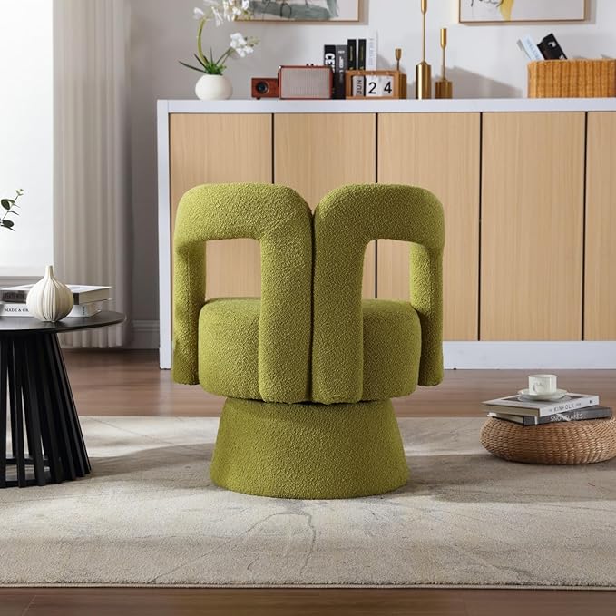 360 Degree Swivel Cuddle Barrel Accent Chairs Round Armchairs with Wide Upholstered Fluffy Fabric Chair for Living Room Bedroom Office Waiting Rooms (Olive Green)
