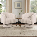 Kromax Swivel Accent Chair with Armrest Set of 2 Mid Century 360 Degree Swivel Barrel Chair Overstuffed Tufted Velvet Ideal for Living Room Bedroom Reading Room Beige