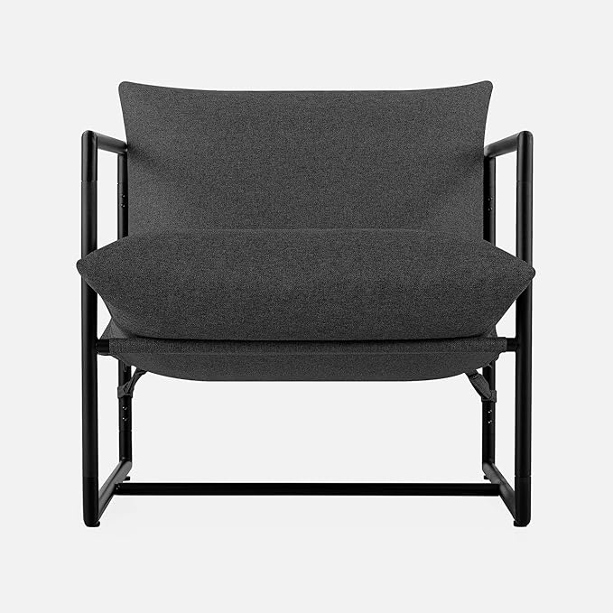 Zinus Aidan Sling Accent Chair Metal Framed Armchair with Shredded Foam Cushioning Dark Grey