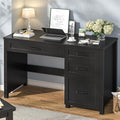 Farmhouse 47 Executive Desk with File Drawer Wood Computer Desk with 3 Storage Drawers Workstation for Home Office Study Writing(Pure Black)