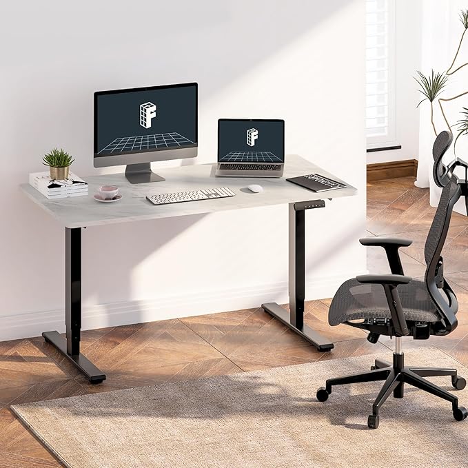 FLEXISPOT E6 3-Stage Dual Motor Electric Standing Desk 55 x 28 Sit Stand Up Desk Holds 220 lbs Adjustable Height w/Memory Presets One-Piece Marble Grey Desktop &amp Black Frame Ships in 2 Boxes