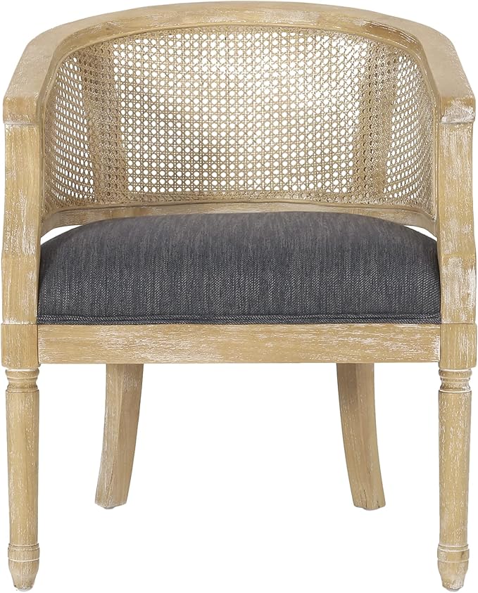 Merax French Country Accent Chair with Curved Back Farmhouse Rubber Wood Armchair for Living Home/Dining Room/Balcony/Patio Charcoal