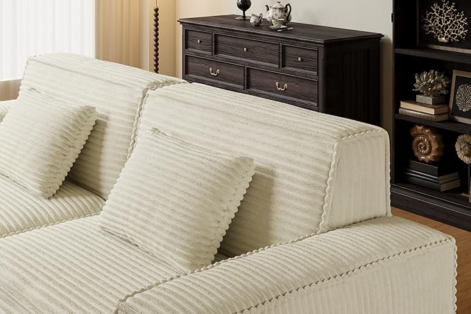 106 Cloud Sectional Couch with Deep Seat No Assembly Required Modern Upholstered Boneless Couches with 2 Pillows Full Sponge Compressed Sofa for Living Room/Apartment (Beige)