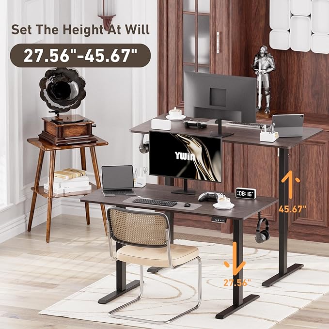 Ywin Electric Height Adjustable Standing Desk with Wheels 63 x 24 inches Ergonomic Stand Up Desk for Home Office