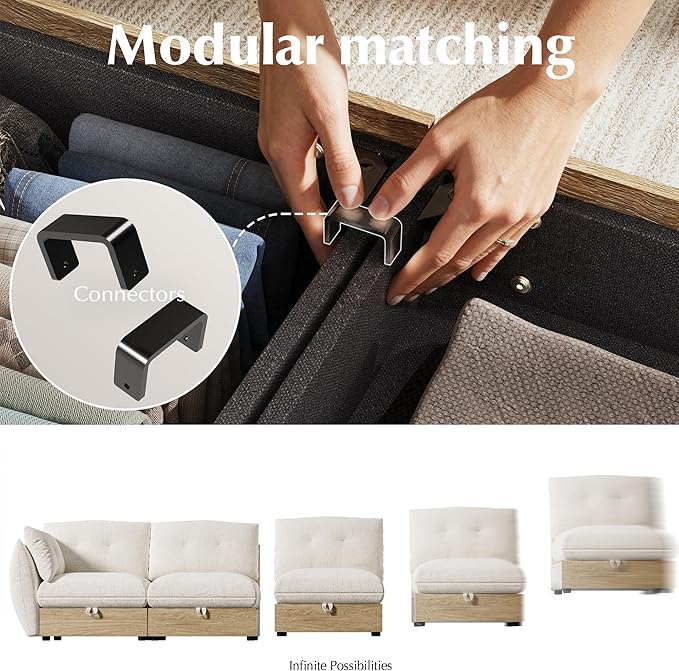 70 Loveseat Sofa with Storage Cotton and Linen Fabrics Modern Oversized Modular Sectional Cloud Couch with Armrest Pillow Easy Assembly for Small Spaces Ivory