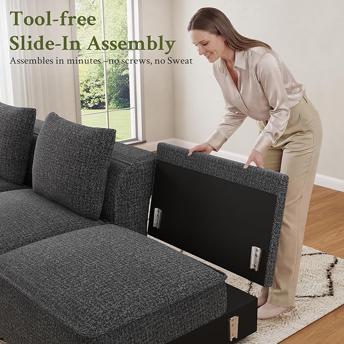 132 Sectional Couch Locked-in Modular Sectional Sofa Wood Frame Couches for Living Room 22 Deep Seat U Shaped Couch with Ottoman Chenille Cloud Sofa Tool-Free Setup Sofas for Living Room