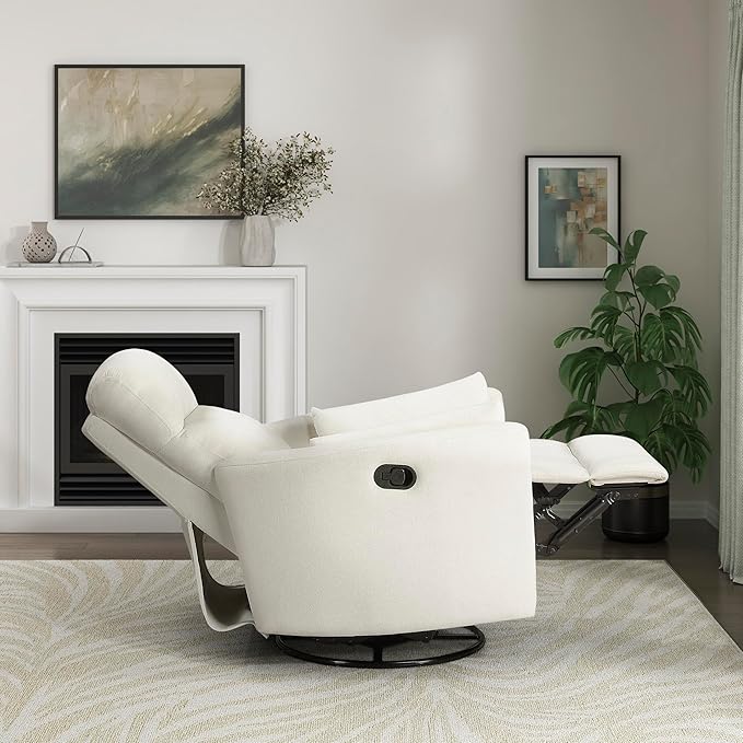 Lexicon Modern Swivel Glider Recliner Chair - Quiet 360 Swivel Chair Durable Microfiber Upholstered 2 Pillows Manual Reclining for Living Room Small Spaces Nursery Apartment Bedroom Beige