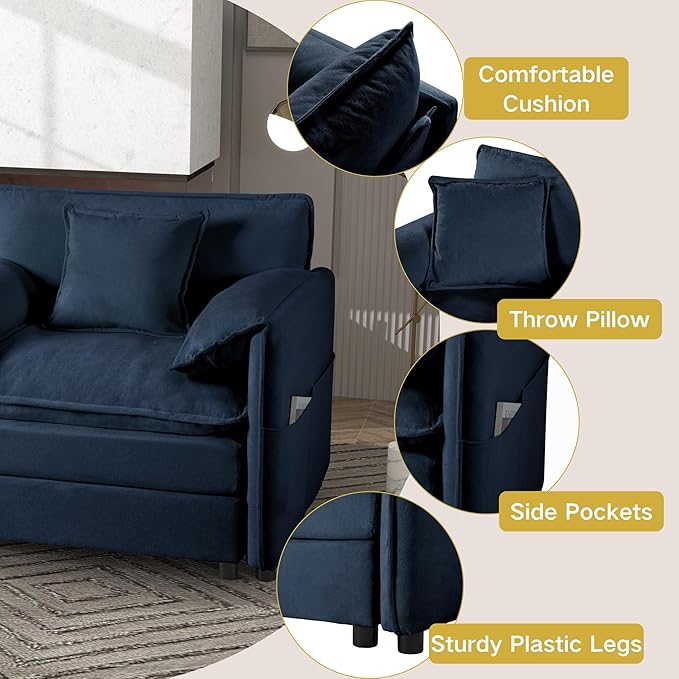 144 Modular Sectional SofaU-Shaped Chenille Sofa Couch with Movable OttomanModern 6 Seat Cloud Sectional Couches for Living Room Office Home (Blue 144 U-6 Seater)