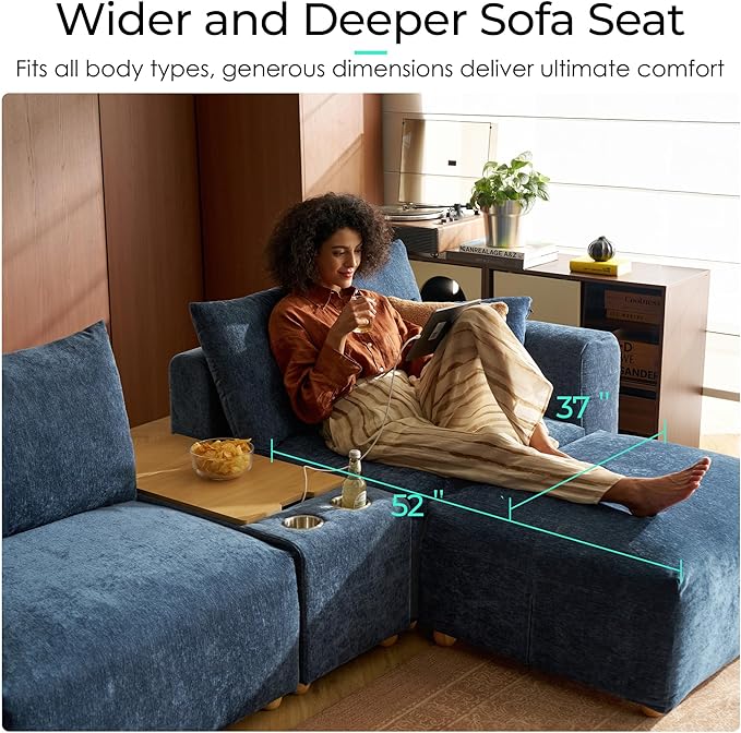 LINSY HOME Modular Sectional Cloud Couch 91 Ultra Soft Loveseat with Large Seat and Wide Armrest 2 Seater Comfy Sofa Couch for Apartment Bedroom Dorm Room Blue
