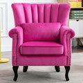 Mid Century Modern Accent Chair Upholstered Armchair Comfy Velvet Fabric Single Sofa with Lined Wingback for Small Spaces Bedroom Living Room Velvet Hot Pink