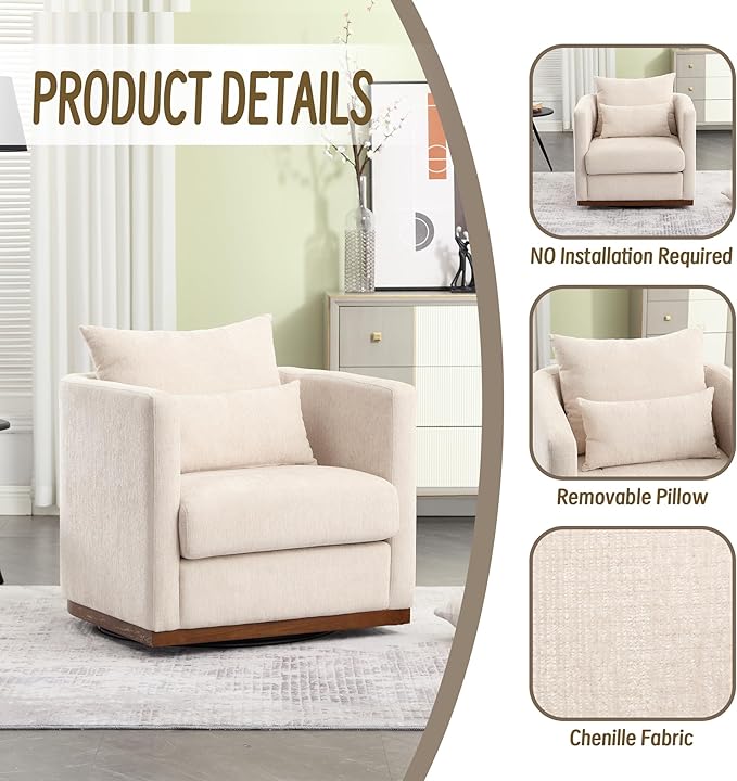 Swivel Barrel Chair Comfy Round Accent Sofa Chair for Living Room 360 Degree Swivel Barrel Club Chair Leisure Arm Chair for Nursery Hotel Bedroom Office Lounge (Beige)