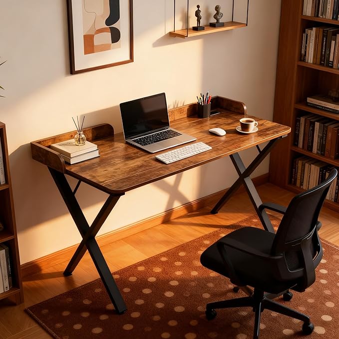 Lightdot 47x24 Inches Computer Desk with Power Outlets &amp USB Deeper Desktop &amp Baffle Gaming Office Writing Work Desk for Home Office Study Bedroom Heavy Duty Metal Frame Rustic Brown