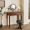 Small Computer Desk With 2 Storage Drawers 31.5 Home Office Desks-  Elegant Wood Writing Desks with Carved Legs Classic Vanity Dressing Table For Small Space Easy Assembly Caramel Brown SSZ-D1258