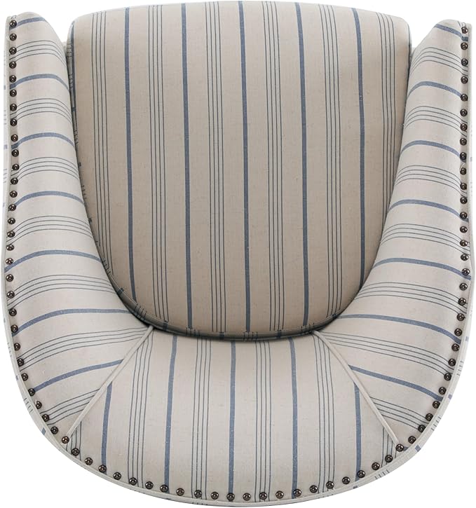 Christopher Knight Home Austin Fabric Upholstery Wood Frame Club Chair Stripes Pattern and Channel Stitching Living Room Barrel Chair Comfy Armchair Tub Design with Removable Cushion Beige + Blue