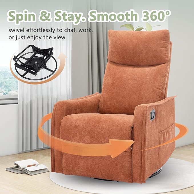 cinkehome Swivel Rocker Recliner Chair with Heated Massage Rocking Reclining Chairs for Nursery Small Spaces High Back Side Pocket