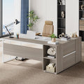 Tribesigns 71 inch Executive Desk L Shaped Desk with Cabinet Storage Executive Office Desk with Shelves Business Furniture Set Workstation for Home Office Gray and White