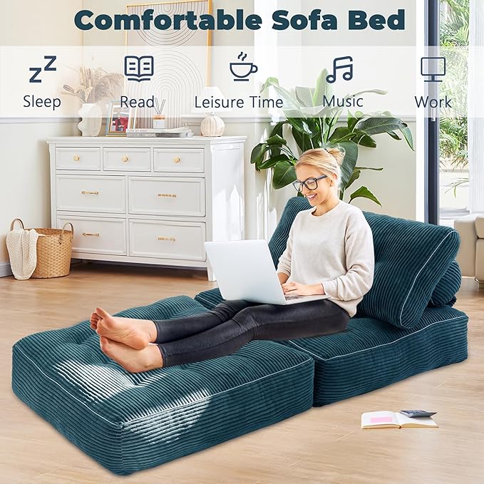 Folding Sofa BedConvertible Sleeper Chair for Adults Folding Sofa Bed Foam Filling Couch with PillowSleeper Chairs Single Size Floor MattressDark Blue