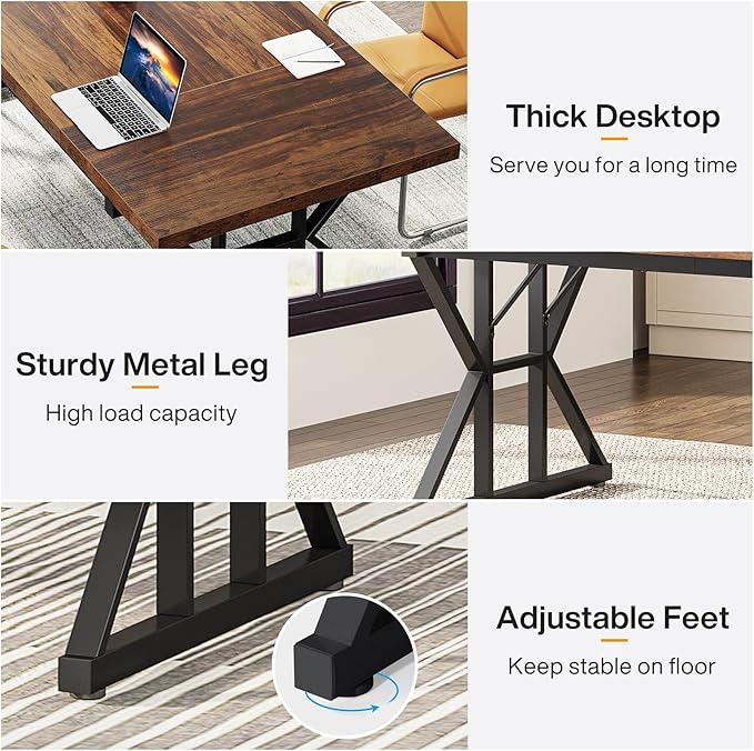 Tribesigns 70.8-Inch Executive Desk Large Computer Office Desk Workstation Modern Simple Style Laptop Desk Study Writing Table Business Furniture for Home Office (Brown/Black 70.8 Inch)