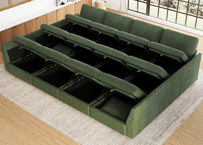 Belffin Ottoman Seat with Storage for Modular Sectional Sofa Storage Ottoman Bench Footrest for Living Room Corduroy Sectional Couch Green