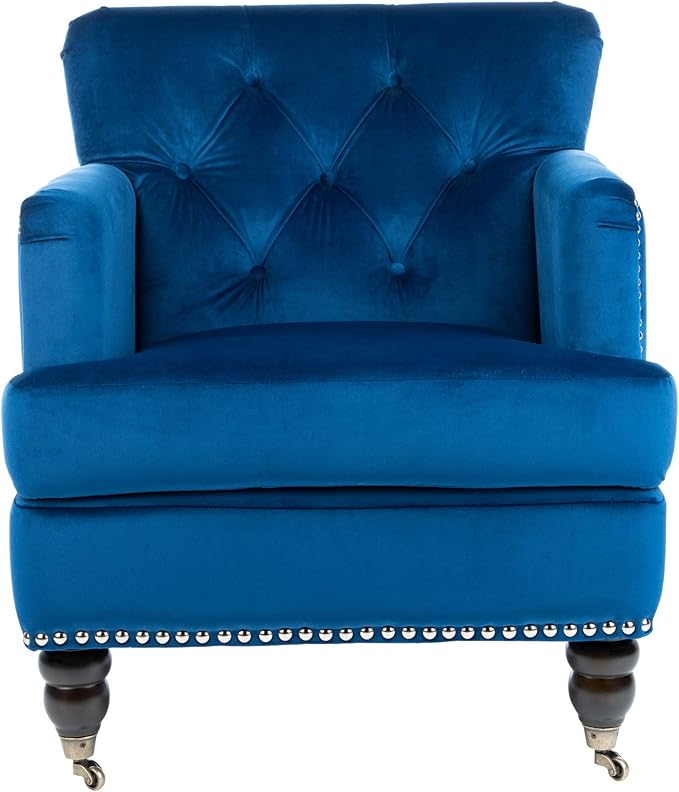 Safavieh Home Colin Navy Velvet and Espresso Tufted Club Chair