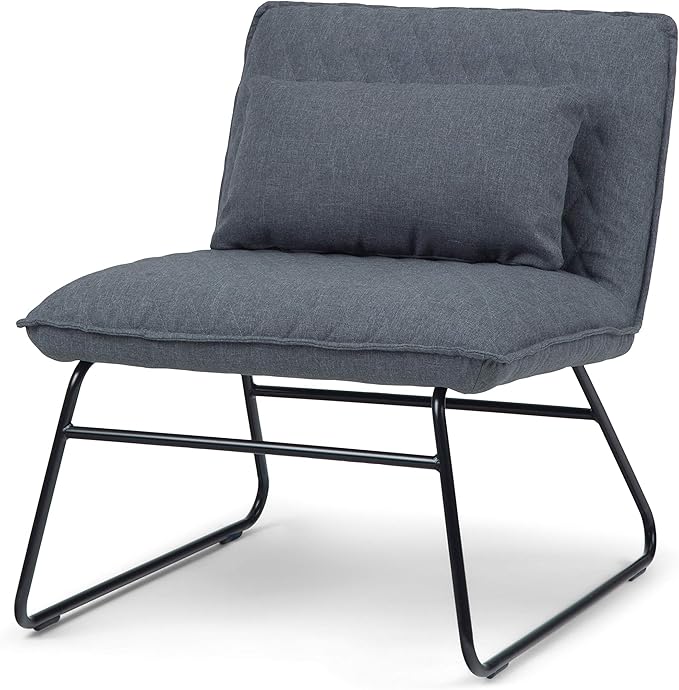 SIMPLIHOME Burke 25 inch Wide Modern Accent chair with Lumbar Pillow in Grey Linen Look Fabric for the living and family room